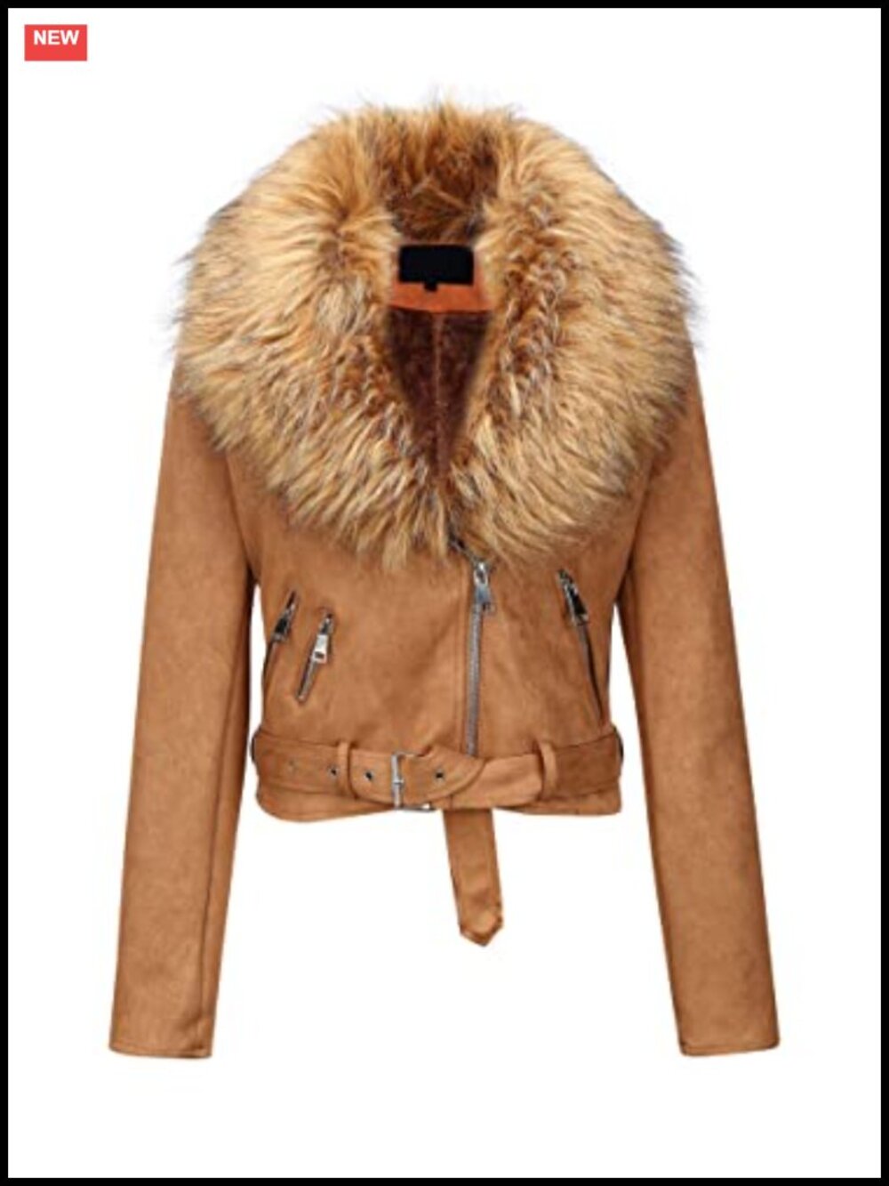 Faux Suede Moto Biker Jacket Sherpa-Lined Women's Coat